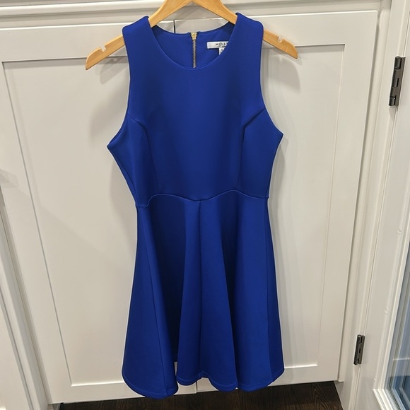 Milly For Design Nation Sapphire Blue Sleeveless Tank Scuba Fit & Flare Dress 10 - Picture 3 of 13
